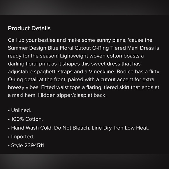 Summer Design Blue Floral Cutout O-Ring Tiered Maxi Dress - Picture 11 of 14